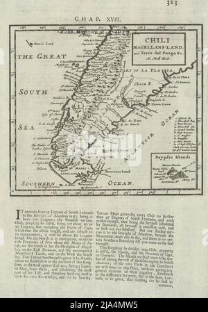 Chili, Magellans-Land e Terra del Fuego. Cile Argentina Patagonia MOLL 1709 mappa Foto Stock