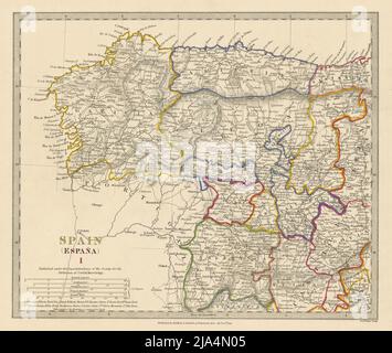 SPAGNA NW. Galicia Leon Asturias Zamora Palencia Toro Salamanca. Mappa SDUK 1844 Foto Stock