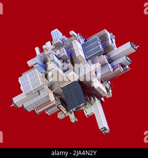 3D-illustrazione di un multiverso con skyrcapers su un cubo Foto Stock