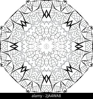 Ornamenti rotondi decorativi. Forma insolita del fiore. Vettore orientale, modelli di terapia anti-stress. Elementi di disegno in tessuto per la colorazione. Illustrazione Vettoriale