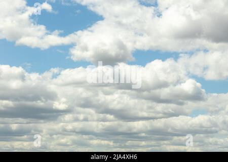 Nuvole di Cumulus. Nuvole bianche di cumulo contro il cielo blu. Sfondo cloud interessante. Foto Stock