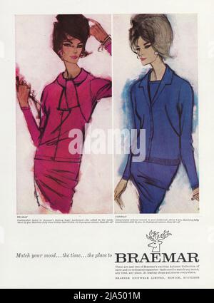 Braemar Knitwear Fashion from Scotland Knits pure New Wool vintage paper advert 1960s 1970s Foto Stock