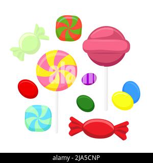 Dolci caramelle e lollipop colorati illustrazione vettoriale isolata Illustrazione Vettoriale