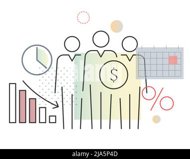 Gestione della recessione economica - sfide del team di vendita - Illustrazione delle scorte come file EPS 10 Illustrazione Vettoriale