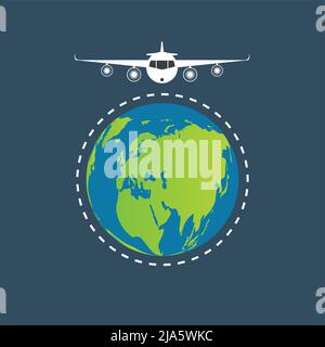 World Travel concept background, aereo che vola intorno al World.Vector illustrazione Illustrazione Vettoriale
