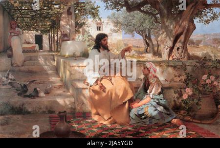 Cristo con Martha e Maria Maddalena di Henryk Siemiradzki, con Maria Maddalena seduta ai piedi di Gesù, mentre sua sorella Martha fa dei lavori Foto Stock