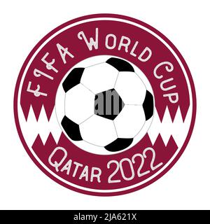 Qatar - Novembre 2022: Campionato mondiale di calcio FIFA 2022. Adesivo cerchio pallone da calcio con colori bandierine per coppa del mondo Illustrazione Vettoriale