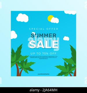 Semplice progettazione di vendita estate promozione post. Semplice illustrazione vettoriale dell'ora legale. Illustrazione Vettoriale