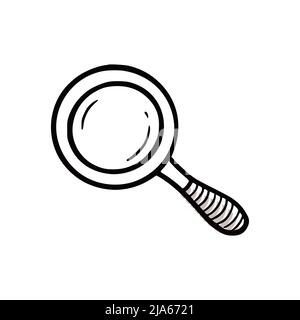 Elemento in lente di ingrandimento. Stile scricchiolo dello schizzo di Doodle. Illustrazione vettoriale della lente di ingrandimento disegnata a mano per l'icona di ricerca. Illustrazione Vettoriale
