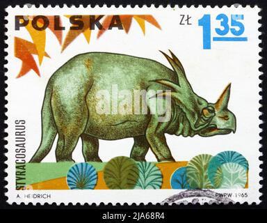 POLONIA - CIRCA 1965: Un francobollo stampato in Polonia mostra Styracosaurus, Dinosaur, circa 1965 Foto Stock