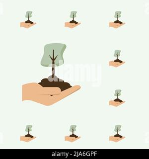 Giving Tree Hand Hold Green Trees ambiente naturale protezione della natura realistica Illustrazione Vettoriale