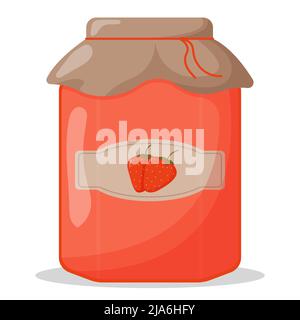 Vaso di vetro di marmellata di fragole con coperchio chiuso. Carino illustrazione vettoriale Illustrazione Vettoriale