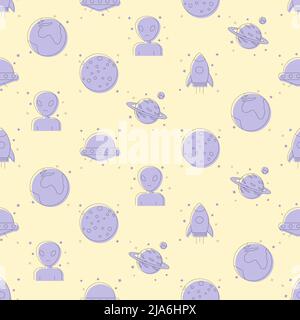 Ripetizione senza giunture degli oggetti spazio. Razzo, mars terra alieno Illustrazione Vettoriale