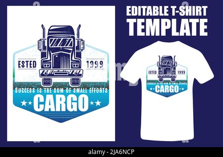 Camicie da campeggio Design. La migliore T-shirt Vintage Trucker. Camuffamento Cargo. Consegna e logistica. Illustrazione dello schizzo vettoriale. Raccordo a T per camion Illustrazione Vettoriale