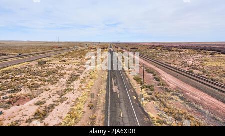 Vista aerea della Route 66, l'iconica autostrada americana Foto Stock