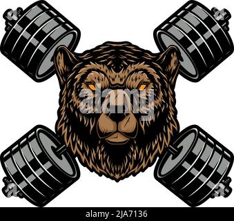 Orso Grizzly con campane incrociate. Elemento di design per logo, emblema, cartello, poster, t-shirt. Illustrazione vettoriale Illustrazione Vettoriale