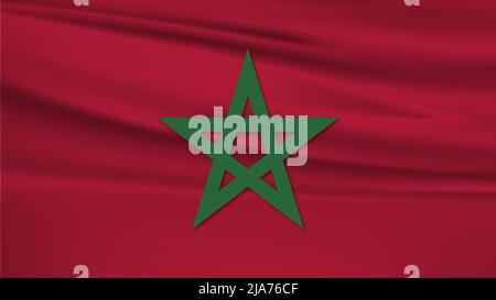 Bandiera del Marocco e emblema nazionale. Con armonioso colore del Marocco Rosso e Verde Foto Stock