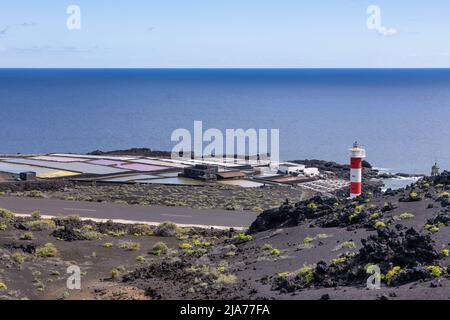 Vista aerea a Salinas de Fuencaliente a la Palma, Isole Canarie Foto Stock