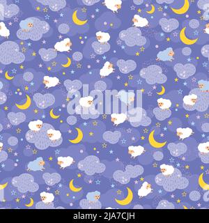 Conta le pecore sul cielo viola della notte Illustrazione Vettoriale