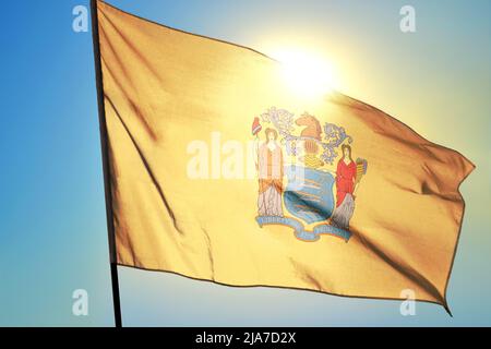 Stato del New Jersey bandiera degli Stati Uniti che sventola sul vento Foto Stock