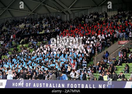 Melbourne, Australia, 28 maggio 2022. I tifosi di Melbourne City durante la partita Di calcio A-League Grand Final tra il Melbourne City FC e il Western United all'AAMI Park il 28 maggio 2022 a Melbourne, Australia. Credit: Dave Hewison/Speed Media/Alamy Live News Foto Stock