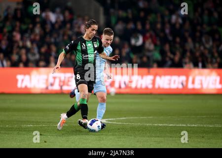 Melbourne, Australia, 28 maggio 2022. Lachlan Wales of Western United durante la partita Di calcio A-League Grand Final tra Melbourne City FC e Western United all'AAMI Park il 28 maggio 2022 a Melbourne, Australia. Credit: Dave Hewison/Speed Media/Alamy Live News Foto Stock