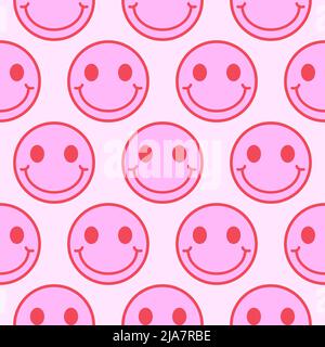 Melting Smile emoji icone rosa senza cuciture motivo. Sciolto divertente sorriso gocciolando faccia. Illustrazione Vettoriale