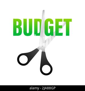 Budget ridotto in stile piatto su sfondo nero. Illustrazione vettoriale, carattere cartoon. Tratto modificabile. Illustrazione Vettoriale