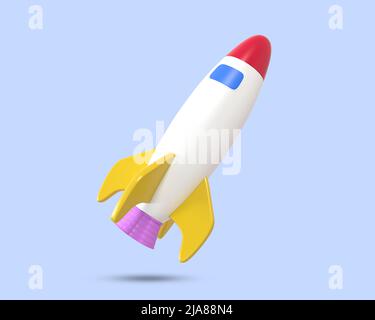 Icona lancio razzo astronave 3D. Navetta razzo volante. Razzo che lancia dal Ground.3D reso Illustrazione. Foto Stock