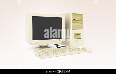 Vecchio computer desktop vintage con tastiera e mouse. PC desktop vecchio stile. Personal computer in stile retrò. Foto Stock