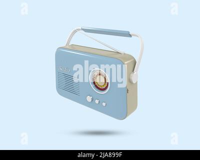 Vecchia icona della radio 3D. Simbolo della radio vintage 3D. Illustrazione della radio posteriore. 3D Illustrazione rappresentata. Foto Stock