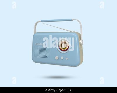 Vecchia icona della radio 3D. Simbolo della radio vintage 3D. Illustrazione della radio posteriore. 3D Illustrazione rappresentata. Foto Stock