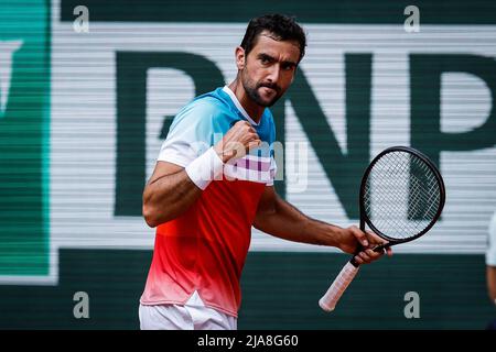 Marin CILIC di Croazia celebra il suo punto durante il giorno sette di Roland-Garros 2022, Open francese 2022, Gran torneo di tennis Slam il 28 maggio 2022 allo stadio Roland-Garros di Parigi, Francia - Foto: Matthieu Mirville/DPPI/LiveMedia Foto Stock