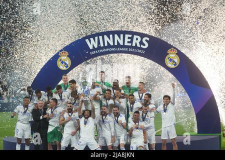 Parigi, Francia. 28th maggio 2022 durante la partita finale della UEFA Champions League tra il Liverpool FC e il Real Madrid disputata allo Stade de France il 28 maggio 2022 a Parigi, Francia. (Foto / Magma) Credit: PRESSINPHOTO SPORTS AGENCY/Alamy Live News Foto Stock