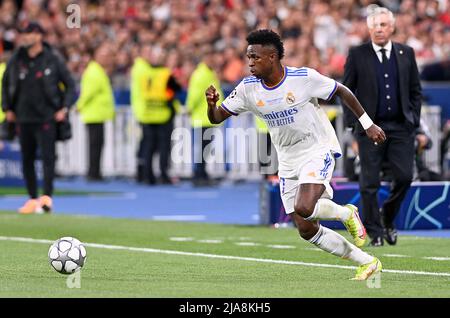 Saint Denis, Francia. 28th maggio 2022. Vinicius Junior del Real Madrid è stato raffigurato durante una partita di calcio tra il Liverpool Football Club e il Real Madrid CF nella finale della UEFA Champions League 2021 - 2022 allo stade de France di Parigi, sabato 28 maggio 2022 a Parigi, Francia . PHOTO SPORTPIX | DAVID CATRY DAVID CATRY Credit: SPP Sport Press Photo. /Alamy Live News Foto Stock