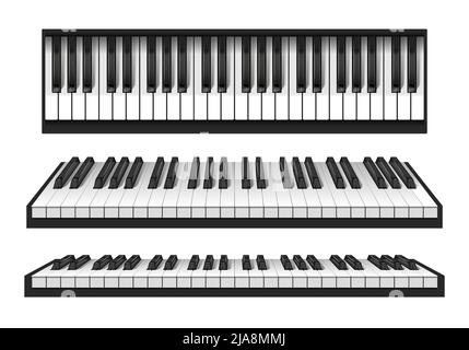 Tastiere di classico strumento piano realistico set isolato su sfondo bianco illustrazione vettoriale Illustrazione Vettoriale