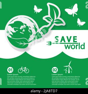 Mondo con idee di concetto eco-friendly, modello infografico, illustrazione vettoriale Illustrazione Vettoriale