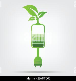 Green Energy Concept.Ecology lascia la batteria, illustrazione vettoriale Illustrazione Vettoriale