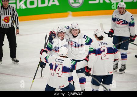 Tampere, Finlandia. 28th maggio 2022. (Stati Uniti) durante il Campionato Mondiale di hockey su ghiaccio IIHF - semifinale - Finlandia vs USA, Hockey su ghiaccio a Tampere, Finlandia, Maggio 28 2022 Credit: Independent Photo Agency/Alamy Live News Foto Stock