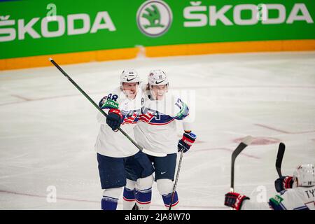 Tampere, Finlandia. 28th maggio 2022. GOAL (Finlandia) (Stati Uniti) durante il Campionato Mondiale di hockey su ghiaccio IIHF - semifinale - Finlandia vs USA, Hockey su ghiaccio a Tampere, Finlandia, maggio 28 2022 Credit: Independent Photo Agency/Alamy Live News Foto Stock