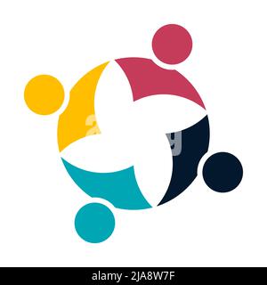 Raggruppare le persone con il logo handshake in un cerchio,Teamwork icon.Vector Illustrator Illustrazione Vettoriale