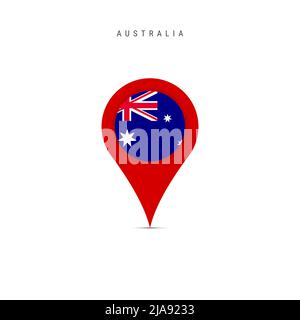 Marcatore mappa a goccia con bandiera dell'Australia. Bandiera australiana inserita nel pin della mappa della posizione. Illustrazione piatta isolata su sfondo bianco. Foto Stock