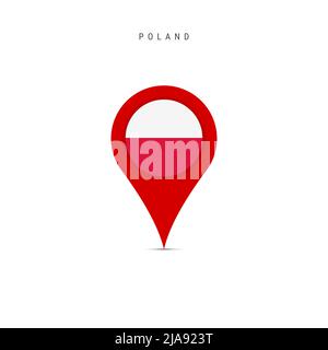 Marcatore mappa a goccia con bandiera della Polonia. Flag polacco inserito nel pin della mappa della posizione. Illustrazione piatta isolata su sfondo bianco. Foto Stock