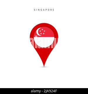 Marcatore mappa a goccia con bandiera di Singapore. Flag Singapore inserito nel pin della mappa di posizione. Illustrazione piatta isolata su sfondo bianco. Foto Stock