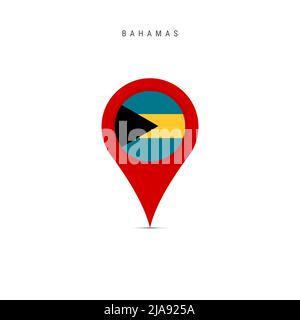 Marcatore mappa a goccia con bandiera delle Bahamas. Bandiera delle Bahamas inserita nel pin della mappa della posizione. Illustrazione piatta isolata su sfondo bianco. Foto Stock