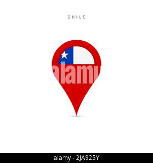 Marcatore mappa a goccia con bandiera del Cile. Flag cileno inserito nel pin della mappa di posizione. Illustrazione piatta isolata su sfondo bianco. Foto Stock