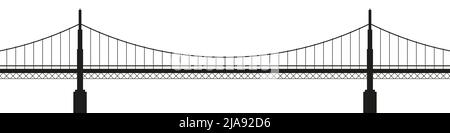 Grande silhouette a ponte con cavo. Illustrazione isolata su bianco. Foto Stock