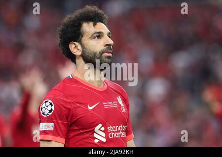 Parigi, Francia. 28th maggio 2022. Mohamed Salah di Liverpool durante la finale di calcio della UEFA Champions League tra il Liverpool FC e il Real Madrid CF il 28 maggio 2022 allo Stade de France a Saint-Denis vicino Parigi, Francia - Foto Jean Catuffe / DPPI Credit: DPPI Media/Alamy Live News Foto Stock