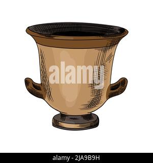 Antico vaso greco con ornamento nazionale meandro isolato su sfondo bianco. Illustrazione Vettoriale