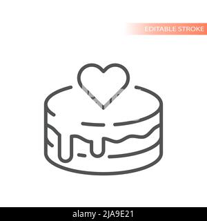 Torta con icona vettore linea cardiaca. Simpatico simbolo delineato semplice. Illustrazione Vettoriale